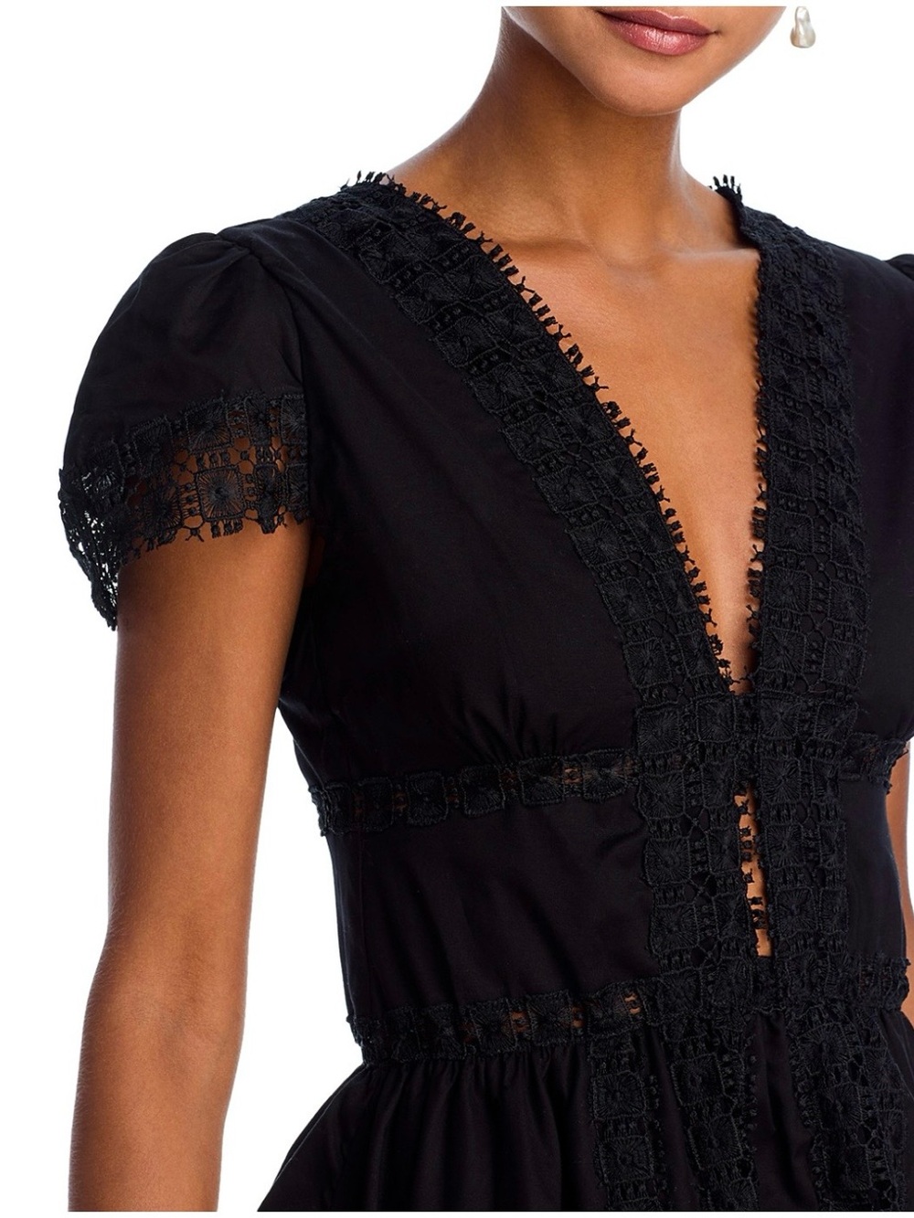 Peixoto Black V-Neck Lace Trim Mini Dress - Picture 3 of 10